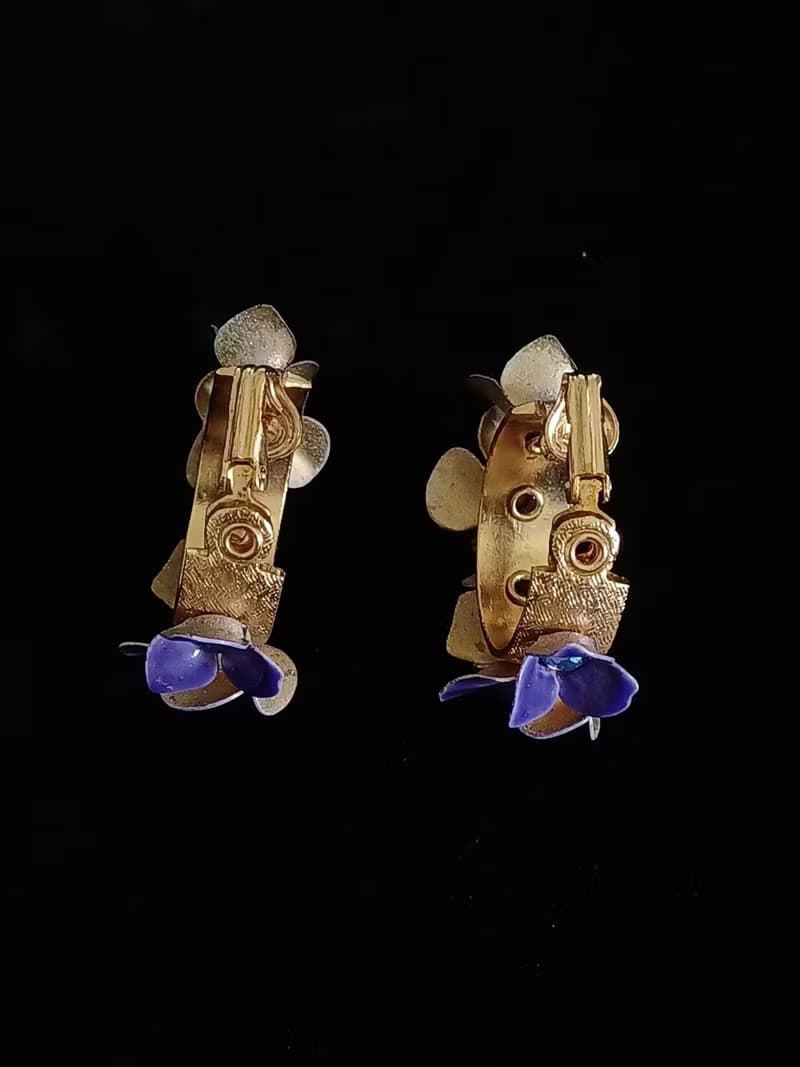 vintage jewelry 奧地利紫色琺瑯紫羅蘭花束  夾式耳環