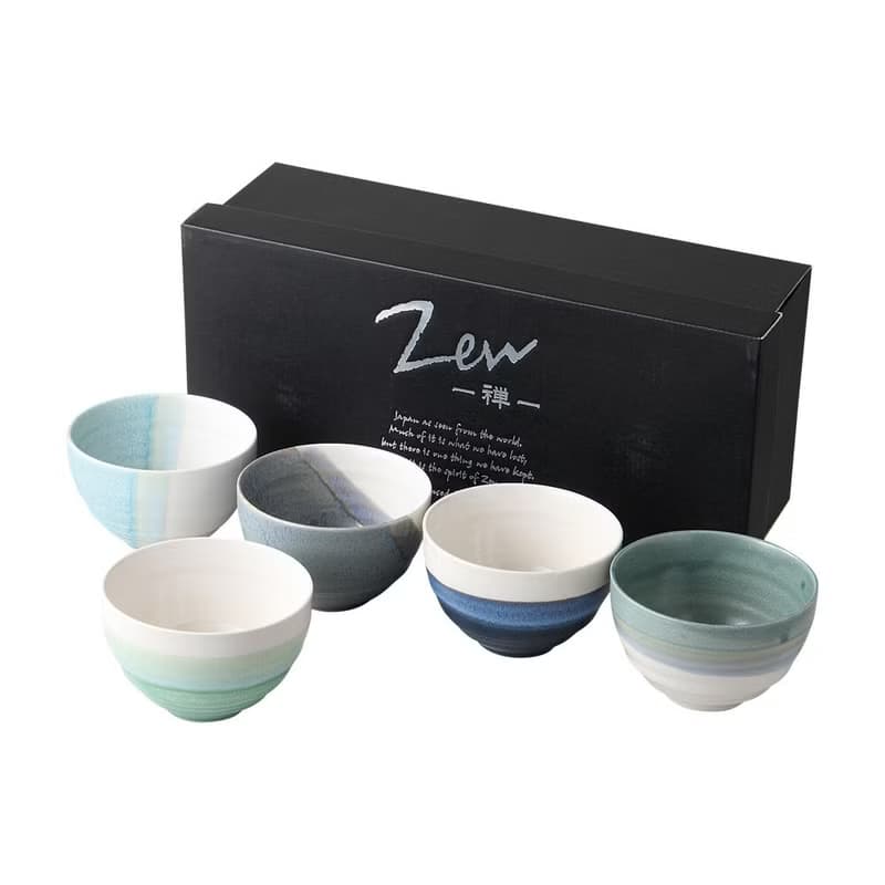美濃燒-清碧流波抹茶碗5入禮盒