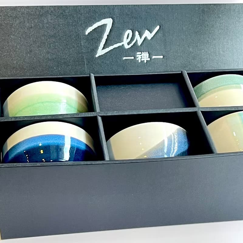 美濃燒-清碧流波抹茶碗5入禮盒