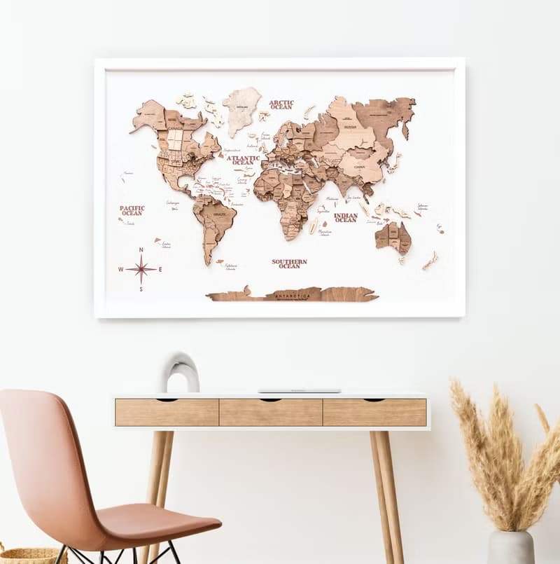 Framed Wall Art, 3D Travel Map Board, Christmas Gift, Home Housewarming Gift