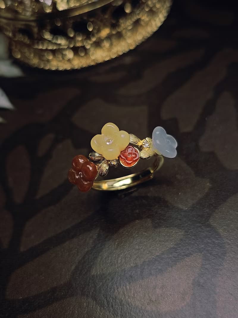 招財•貴人•感情•淨化|桂花園|緬甸A貨翡翠純銀多朵設計款戒指