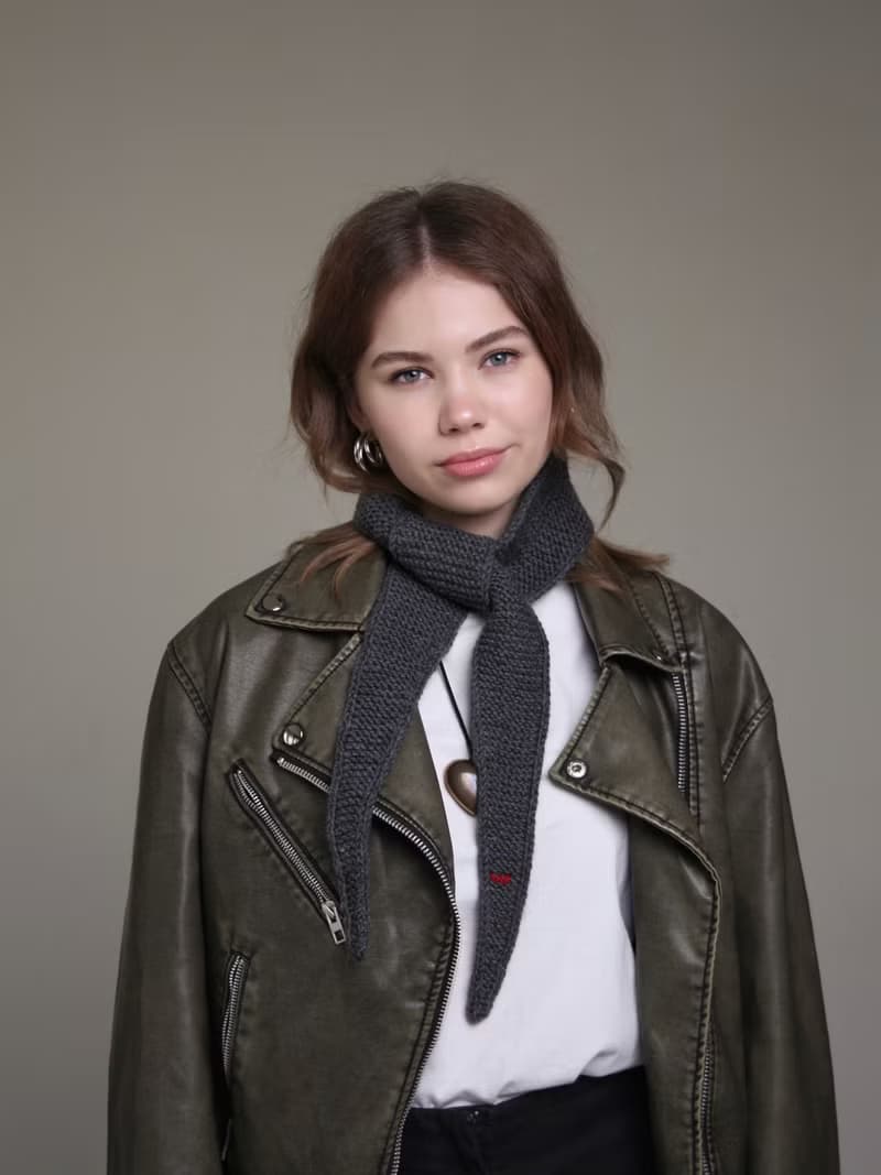 手工製小領巾  美麗諾羊毛編織圍巾  優雅極簡圍巾
