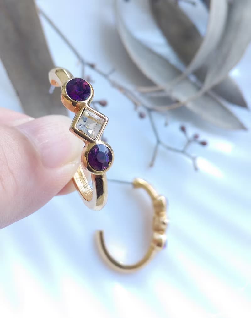 Vintage Jewelry 西洋古董飾品 AVON C圈 優雅萊茵鑽 針式耳環