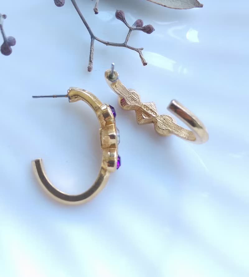 Vintage Jewelry 西洋古董飾品 AVON C圈 優雅萊茵鑽 針式耳環