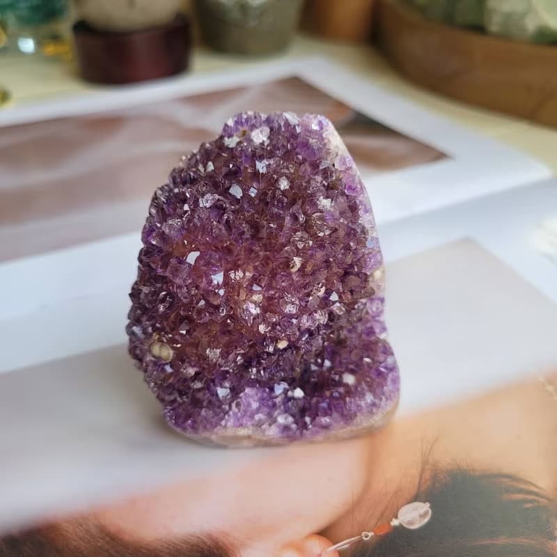 招財納福風水擺件/烏拉圭紫彩晶晶花晶鎮/貴人智慧