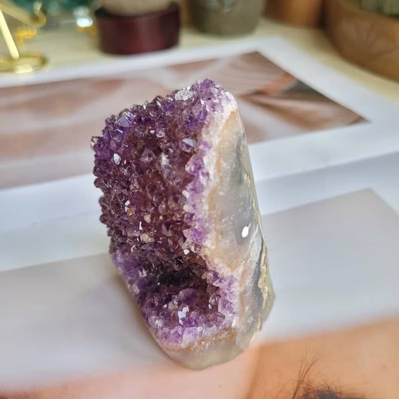 招財納福風水擺件/烏拉圭紫彩晶晶花晶鎮/貴人智慧
