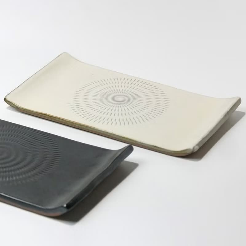 小石原燒小石原燒平盤長盤甜品盤18cm白黑白黑早川陶陶餐具