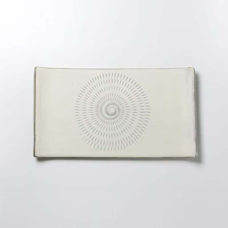 小石原燒小石原燒平盤長盤甜品盤18cm白黑白黑早川陶陶餐具