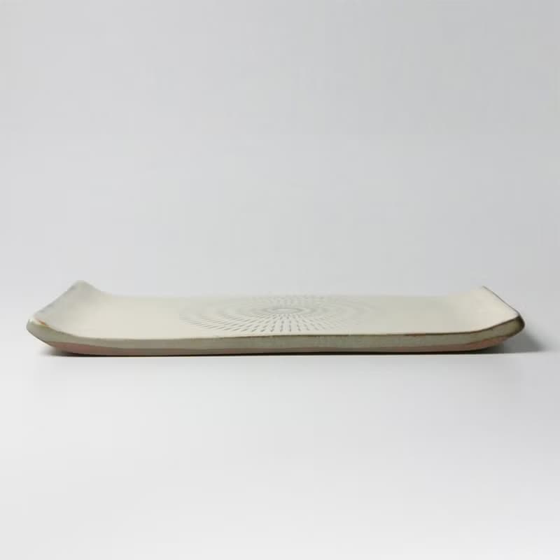 小石原燒小石原燒平盤長盤甜品盤18cm白黑白黑早川陶陶餐具