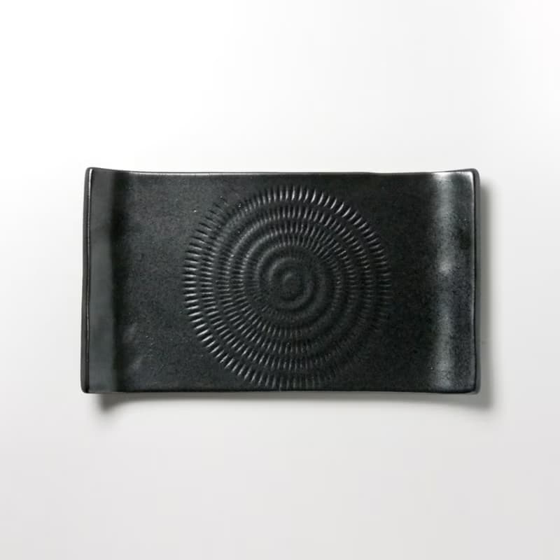 小石原燒小石原燒平盤長盤甜品盤18cm白黑白黑早川陶陶餐具