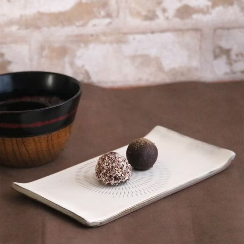 小石原燒小石原燒平盤長盤甜品盤18cm白黑白黑早川陶陶餐具
