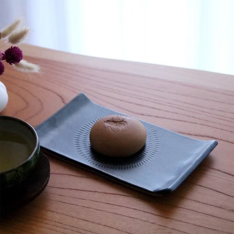 小石原燒小石原燒平盤長盤甜品盤18cm白黑白黑早川陶陶餐具