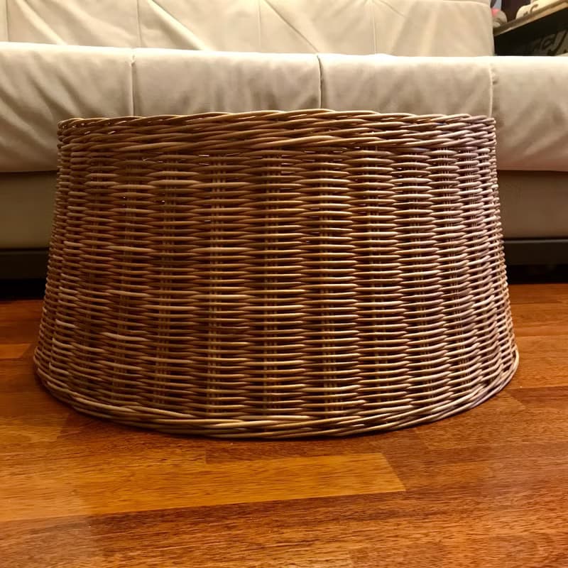 Festive Weave Christmas Tree Skirt. Wicker Christmas tree basket without bottom.
