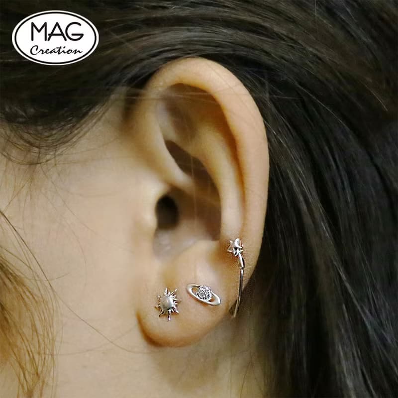 Mix & Match | 銀河系列 | 土星配太陽18K金耳環套裝