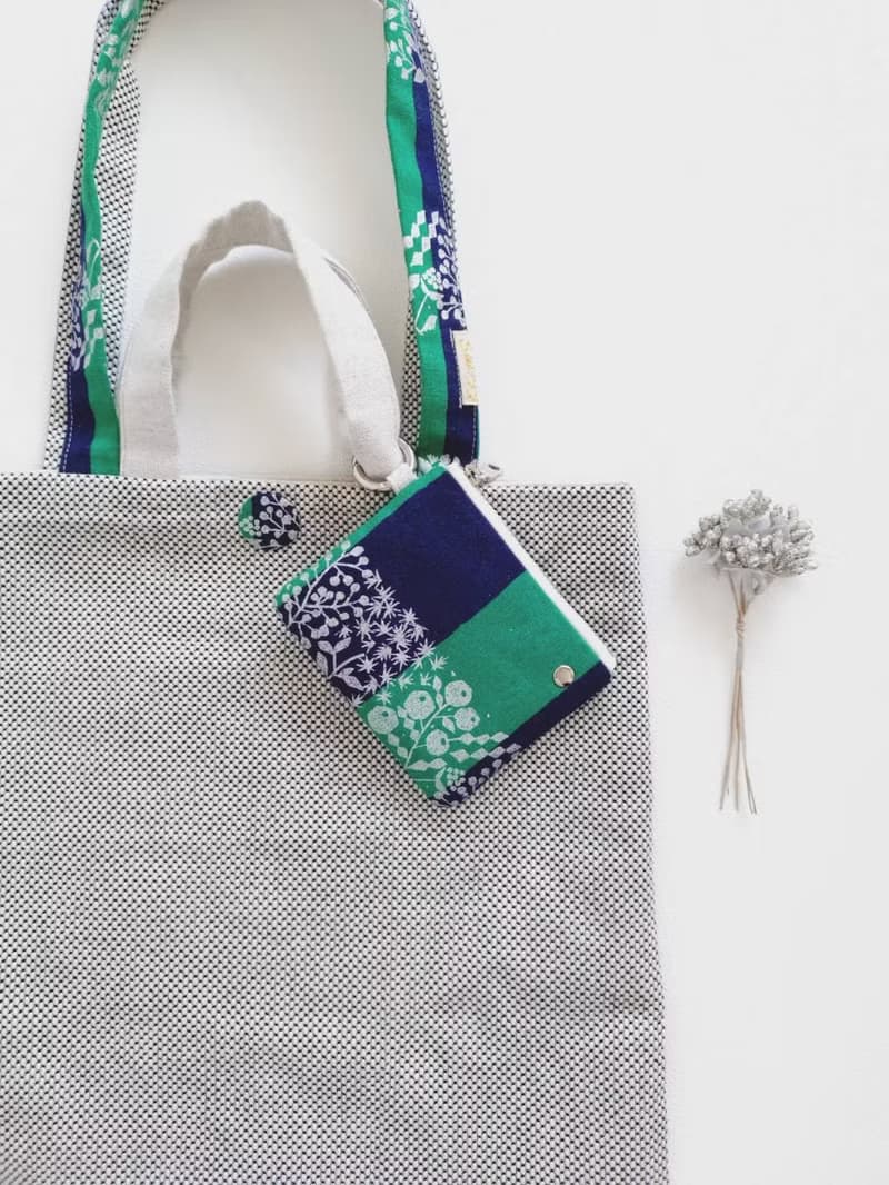 【FQ10/方塊小錢包】日本刺繡 點線圓 綠 灰 日本刺子布 法國金蔥