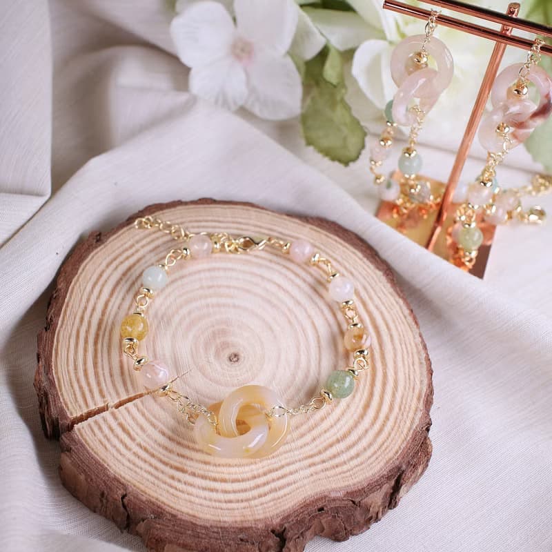 Six Cats 環環相扣櫻花瑪瑙手鍊 手環 禮物