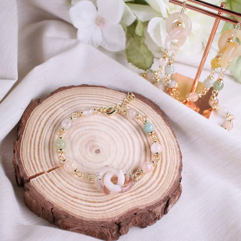 Six Cats 環環相扣櫻花瑪瑙手鍊 手環 禮物