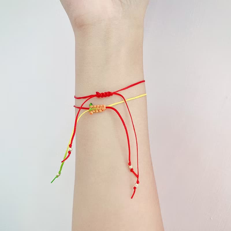 聖誕 交換禮物黃金箔圓珠編織手鍊 幸運紅繩/漸層彩虹繩 (兩色選)