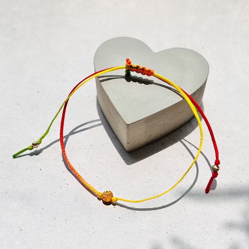 聖誕 交換禮物黃金箔圓珠編織手鍊 幸運紅繩/漸層彩虹繩 (兩色選)