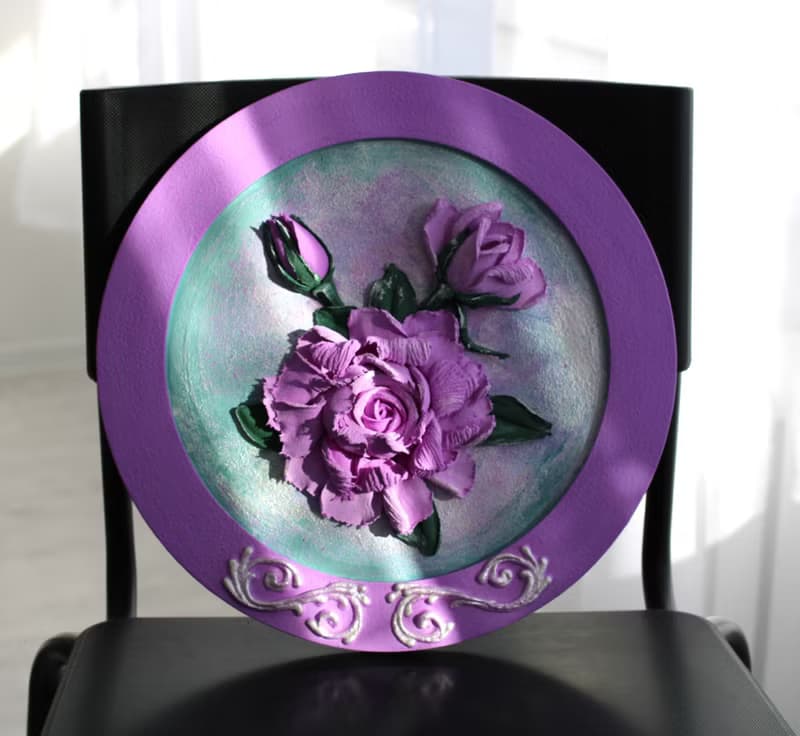 Roses, decorative wall panel, sculptural painting.