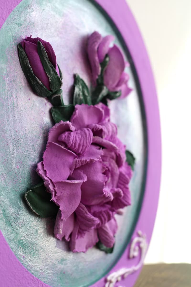 Roses, decorative wall panel, sculptural painting.