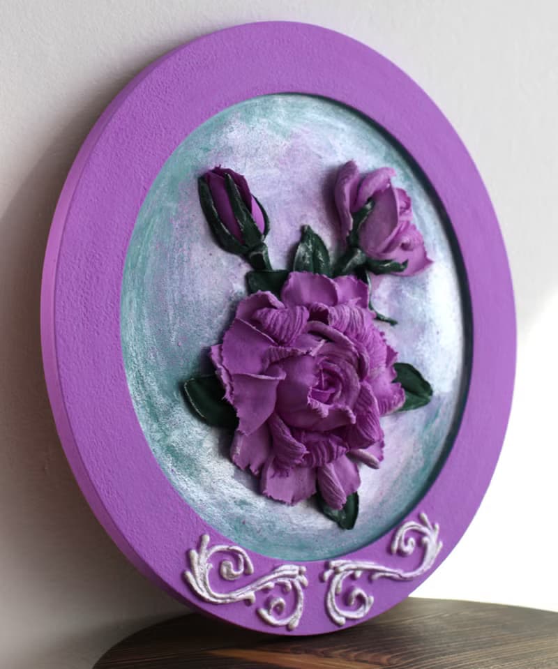 Roses, decorative wall panel, sculptural painting.