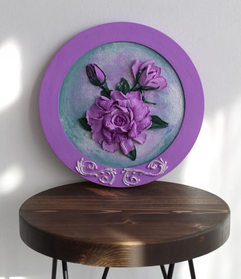 Roses, decorative wall panel, sculptural painting.