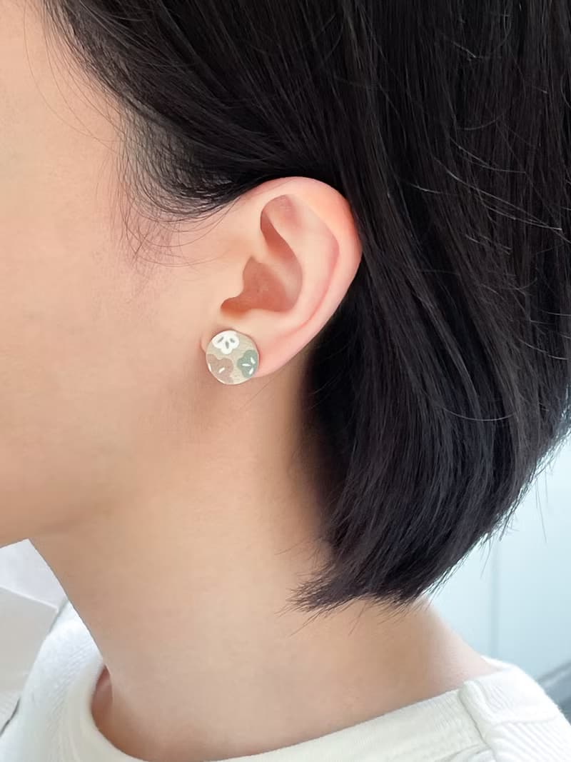 【手工軟陶】日本花卉 灰調 磨砂面 耳釘耳夾