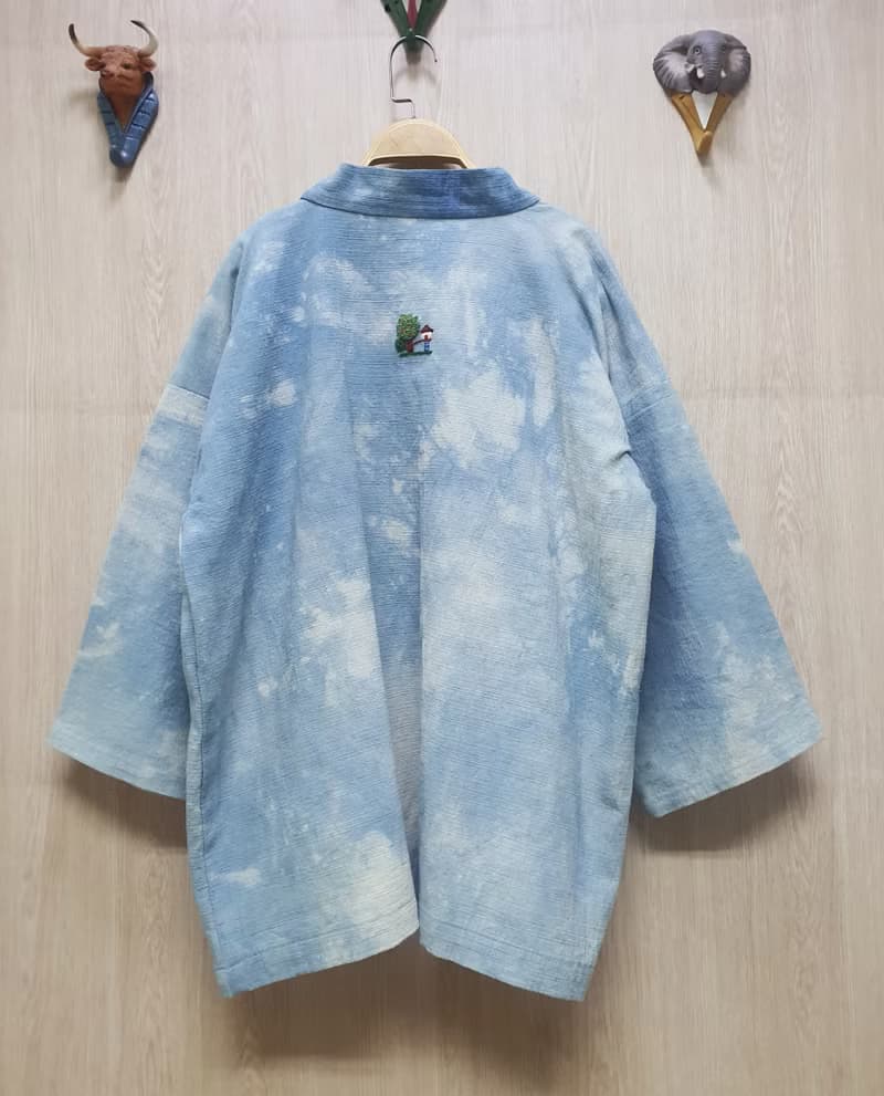 手工刺繡開衫、狐狸、松樹、雲