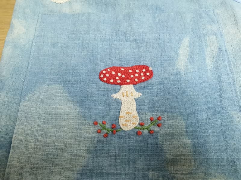 手工刺繡開衫、狐狸、松樹、雲