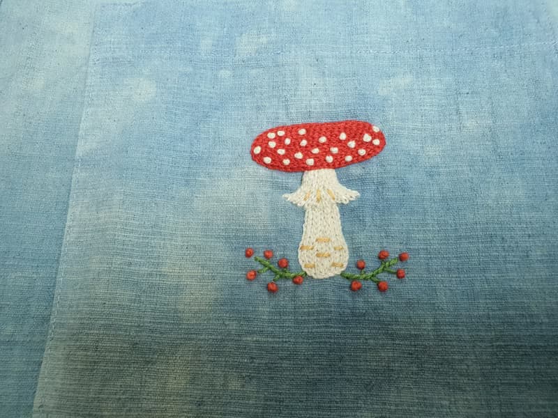 手工刺繡開衫、狐狸、松樹、雲