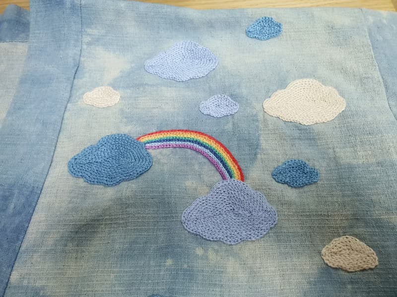 手工刺繡開衫、狐狸、松樹、雲