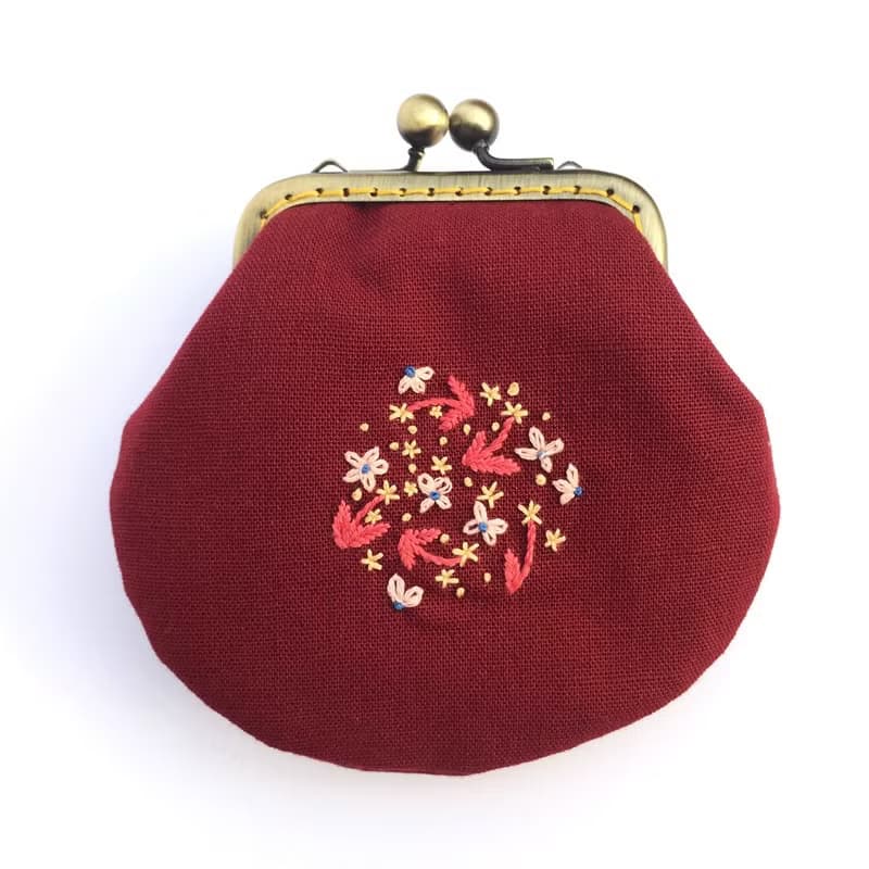 刺繡花口金小物包