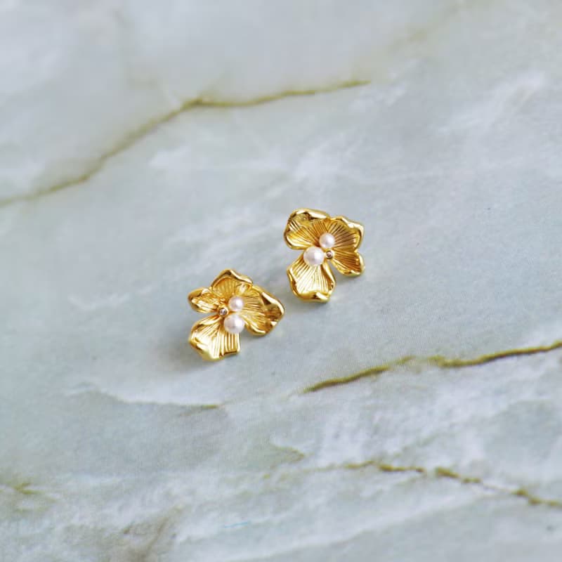 法式金色鳶尾花耳環