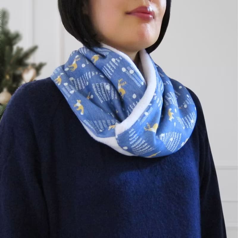 クリスマスギフト もみの木と動物の森のショートスヌード ジャカード織×フリース