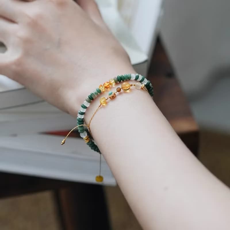 原創鹿眠森林天然非洲玉紅玉髓月光石串珠開運手鏈女黃水晶手串