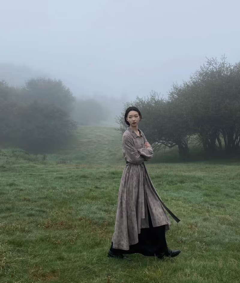 復古清冷灰 做舊斑點慵懶風衣外套
