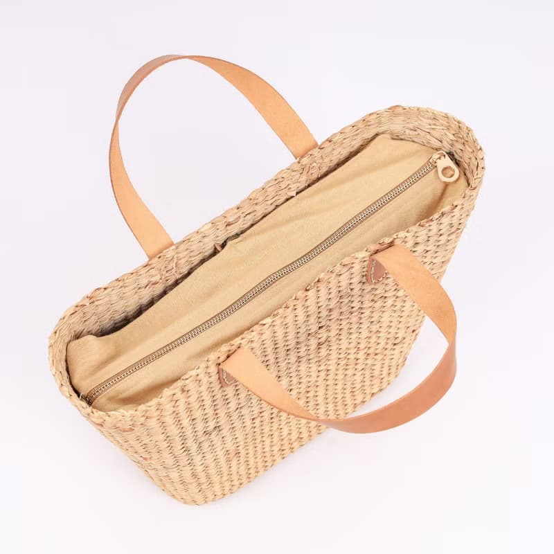 帆布袋 泰國手袋  皮革提手  夏季托特包  草編包  編織沙灘包