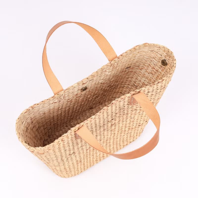 帆布袋 泰國手袋  皮革提手  夏季托特包  草編包  編織沙灘包