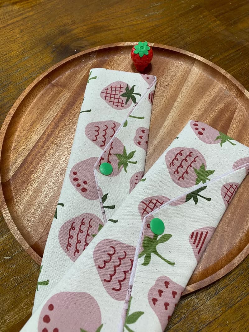 文青風環保純棉筷袋 草莓大福 原麻米 日本 潮物 收納 手作餐具袋