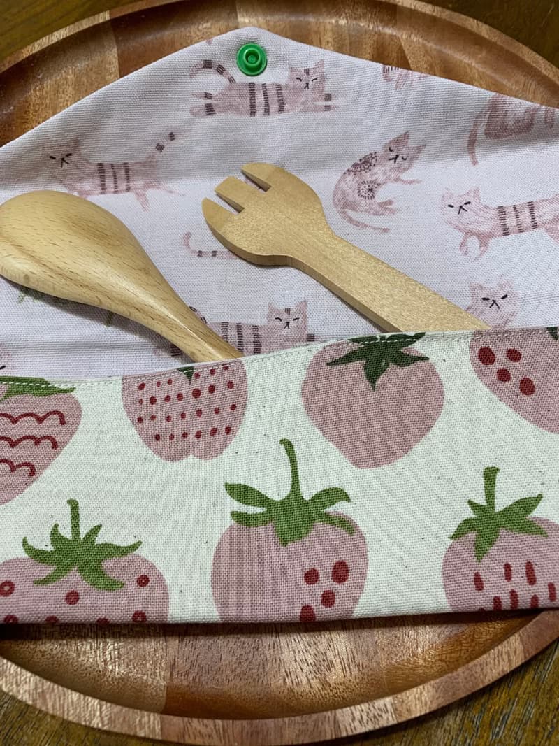 文青風環保純棉筷袋 草莓大福 原麻米 日本 潮物 收納 手作餐具袋