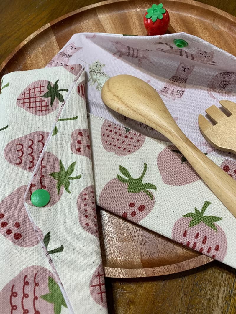 文青風環保純棉筷袋 草莓大福 原麻米 日本 潮物 收納 手作餐具袋