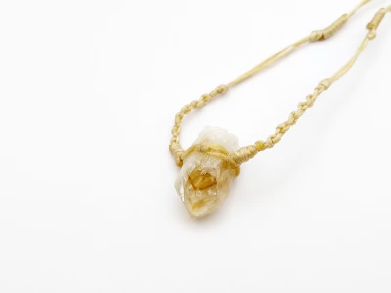 天然原礦水晶 黃水晶骨幹造型項鏈 南美蠟線編織項鍊