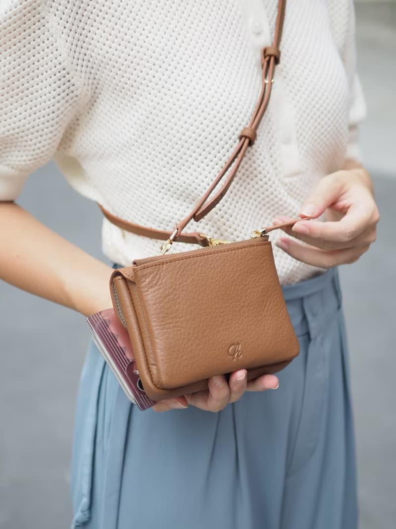 Khloe (Oak brown): Micro bag, Short wallet, Crossbody bag, Cow Leather wallet
