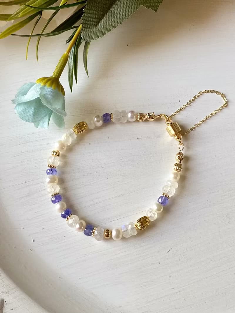 【巴黎系列之凡爾賽宮】 守護愛情手鍊 透體坦桑/藍月光/淡水珍珠