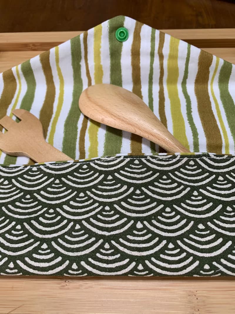 文青風環保純棉筷袋 ~ 寧靜海紋 清涼綠 潮物 收納 手作餐具袋 禮