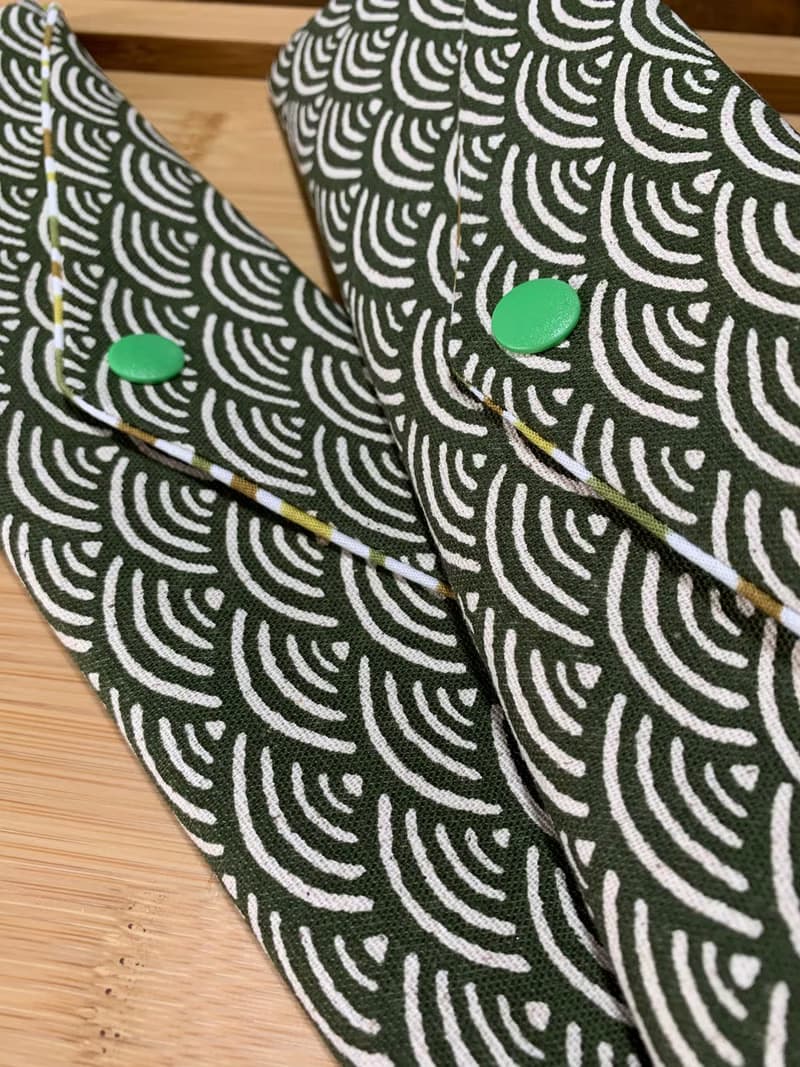 文青風環保純棉筷袋 ~ 寧靜海紋 清涼綠 潮物 收納 手作餐具袋 禮