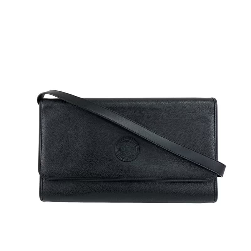 【 日本直送　名牌中古包 】GUCCI グッチ ショルダーバッグ ブラック ラウンドロゴ レザー 004.115.0289 vintage x5y2fj