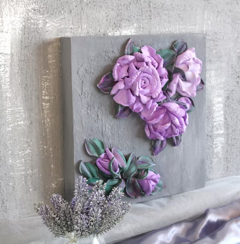 Roses, painting with flowers, wall decor, texture painting.