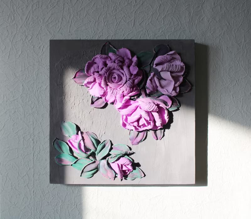 Roses, painting with flowers, wall decor, texture painting.